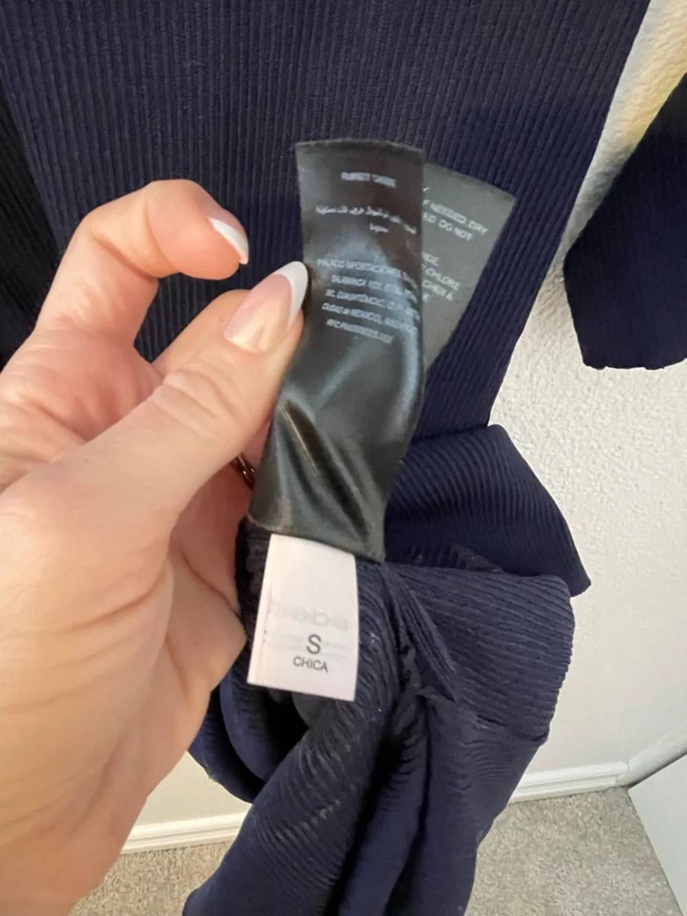bebe Navy Scoop-Neck Long Sleeve Ruffle Hem Dress - Picture 5 of 6